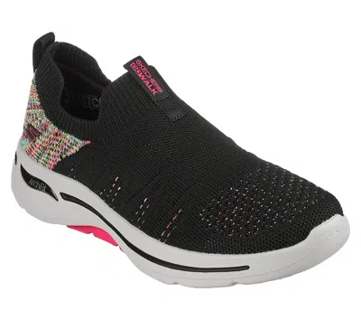 Skechers Go Walk Arch Fit Fun Times 124478-bkmt Womens 8.5 Slip-on Shoes Eee4094 In Black