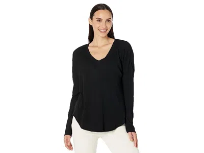 Mod-o-doc Mododoc Top Women's Black Slub Jersey Long Sleeve V-neck Tunic Ddr268 In Black