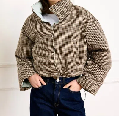 Line And Dot Estelle Reversible Puffer Jacket In Light Taupe And Light Blue In Multi