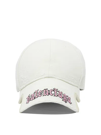 Balenciaga Script Distressed Logo Baseball Cap In Neutral