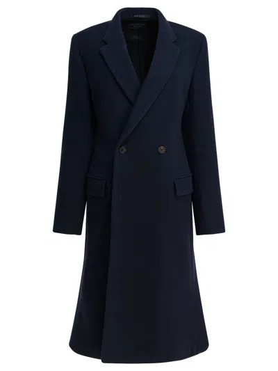 Balenciaga "midi Godet" Wool Long Coat In Blue