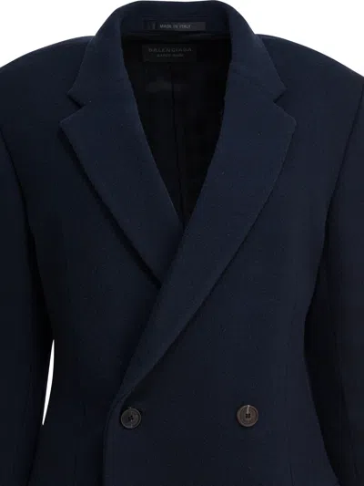 Balenciaga "midi Godet" Wool Long Coat In Blue