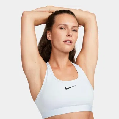 Nike Swoosh Sports Bra Women's Blue Tint Stretch Padded Racerback Fts556 In White