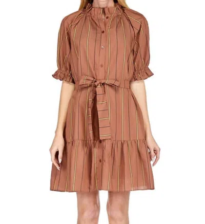 Jade Ruffle Bottom Dress In Brown Stripe In Brown