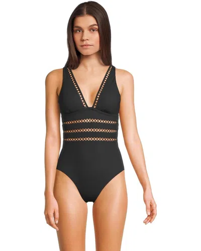 Becca Open Knit Inset One-piece Swimsuit In Black