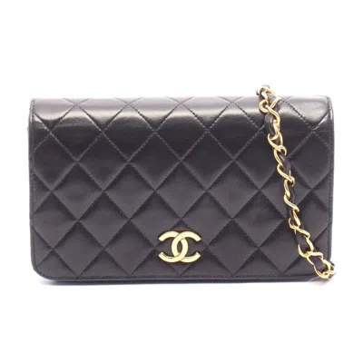 Pre-owned Chanel Mini Matelasse Lambskin Shoulder Bag In Black