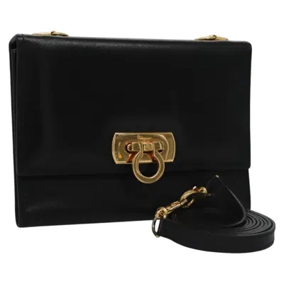 Pre-owned Ferragamo Vintage Gancini Flap Crossbody Bag Leather Leather Clutche & Pouche Bag () In Black