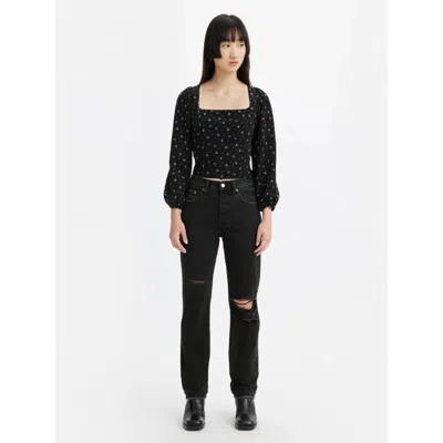 Levi's 501 Jeans Womens Black Denim Distressed Straight Leg 5-pocket Kfc76 In Black