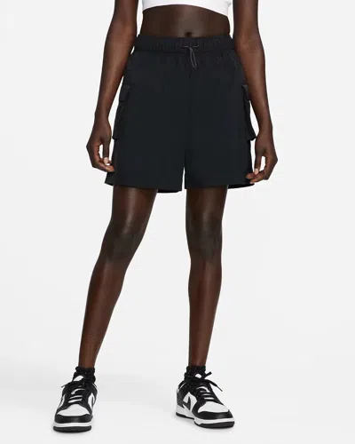 Nike Sportswear Essential Dm6247-010 Shorts Women Black Woven High-waisted Srt28 In Black