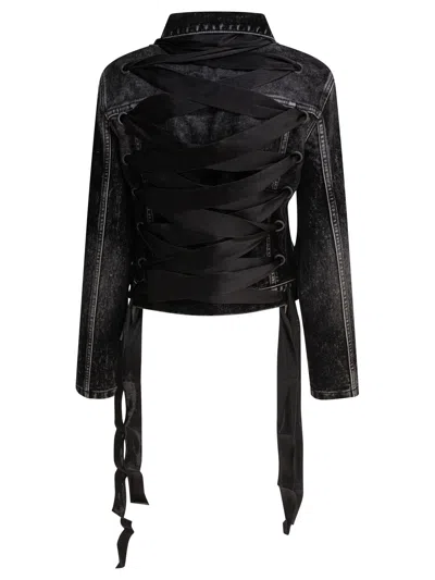 Balenciaga Denim Jacket With Lace-up Back In Black