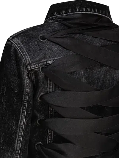 Balenciaga Denim Jacket With Lace-up Back In Black