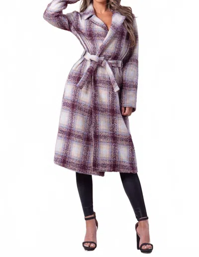 Little Secret Of Mine Plaid Tweed Coat In Burgundy And White In Multi