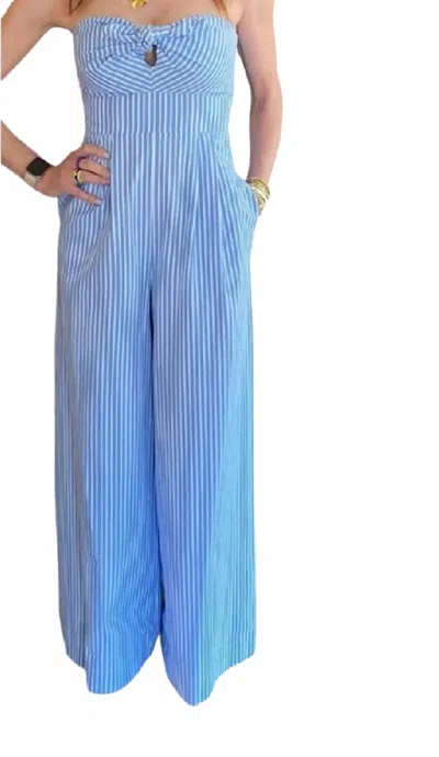 Lavender Brown Tessa Striped Romper In Blue/white In Blue