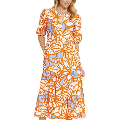 Jude Connally Jordana Tiered Dress In Grand Wings Bluebell In Orange