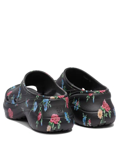 Balenciaga X Crocs Rose Print Pool Slides In Black