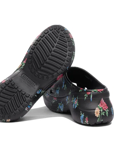 Balenciaga X Crocs Rose Print Pool Slides In Black