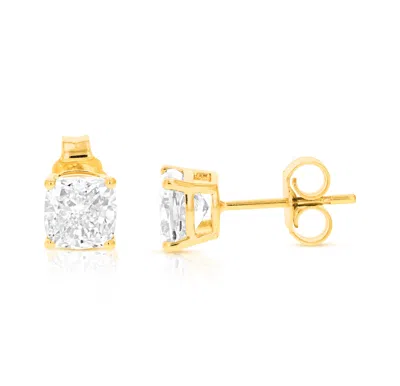 Vir Jewels 2 Cttw Cushion Lab Grown Diamond Stud Earrings In 14k Gold With Push Backs For Women In Gold