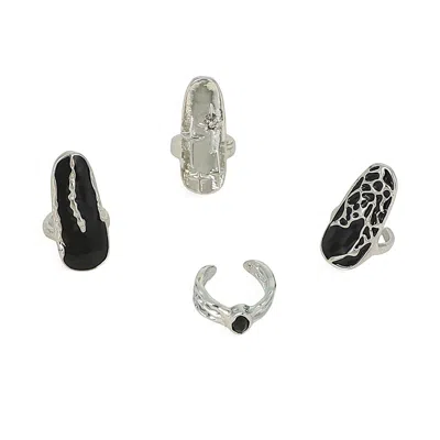 Sohi Women's The Enamel-goliath Nail Rings - Metallic Silver (set Of 4) In Metallic