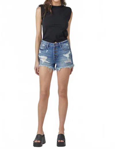 Hidden Sofia Ultra Distressed Shorts In Dark Wash In Blue