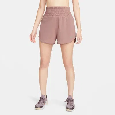 Nike One Shorts Women's Brown Dri-fit Brief Lined High-waisted Active Srt82 In Pink