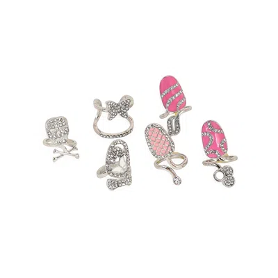 Sohi Women's The Belle Nail Rings - Metallic Silver (set Of 6) In Brown