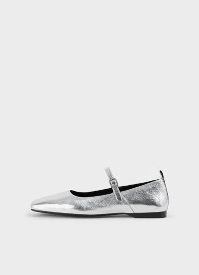 Vagabond Delia Buckle-strap Square-toe Ballet Flats In Silver