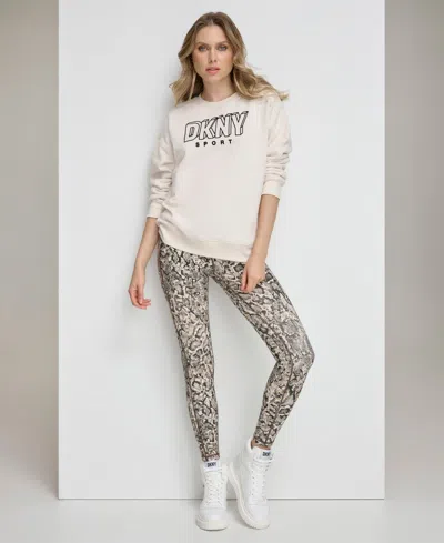 Dkny Sport Leggings Women Brown Snake Print Stretch High-waist Pull On Fts660 In White