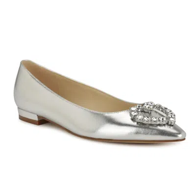 Nine West Hearts Flat Women Silver Rhinestone Embellished Pointed Toe Gal476 In Silver