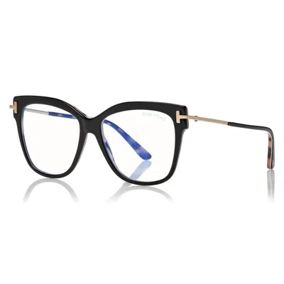 Tom Ford Eyeglasses Cat Eye Full Rim, Transparent Raspberry Rose Gold Frame And Clear Blue Light Block Lenses In Black