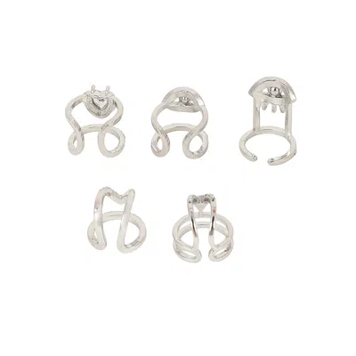 Sohi Women's The Malocchio Nail Rings - Metallic Silver (set Of 5) In Brown