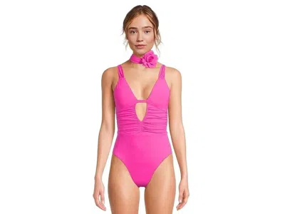 Becca Garden Of Eden Magnolia Plunge Women's Azalea One Piece Swimsuits Red308 In Pink