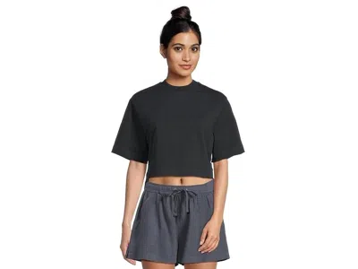 Allsaints Lottie W132ja T-shirt Women's Black Crew Neck Cropped Red184 In Black