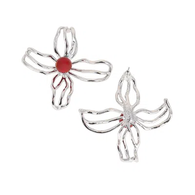 Sohi Women's The Arachnid-flora Statement Earrings - Metallic Silver In Metallic