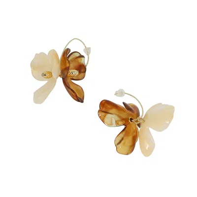 Sohi Women's The Iris Drop Earrings - Coffee Brown & California Gold In Gold