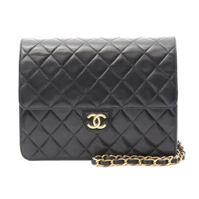 Pre-owned Chanel Lambskin Single Flap Shoulder Bag In Black