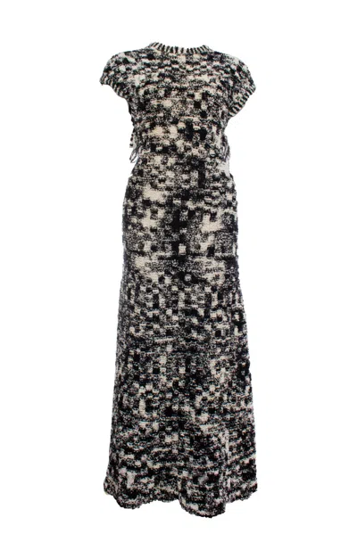 Pre-owned Chanel Black And White Boucle Knit Maxi Gown