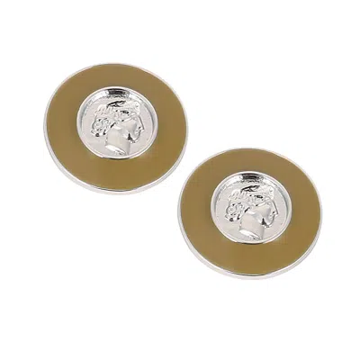 Sohi Women's The Enamel-coin Stud Earrings - Metallic Silver In Brown
