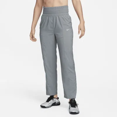 Nike Dri-fit One Pants Women's Gray Ultra High-waist Elastic Waist Active Fts434 In Gray