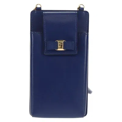 Pre-owned Ferragamo Vintage Vara Crossbody Bag Nylon Leather Clutche & Pouche Bag () In Blue