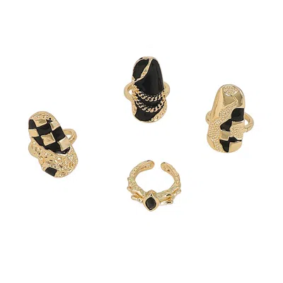 Sohi Women's The Corroded-checks Nail Rings - California Gold (set Of 4) In Brown