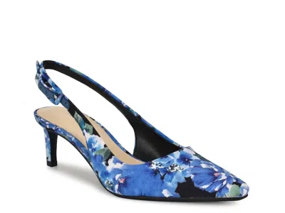 Nine West Yazza Dress Pump Women's Us Blue Floral Pointed Toe Slingback Gal725 In Multi