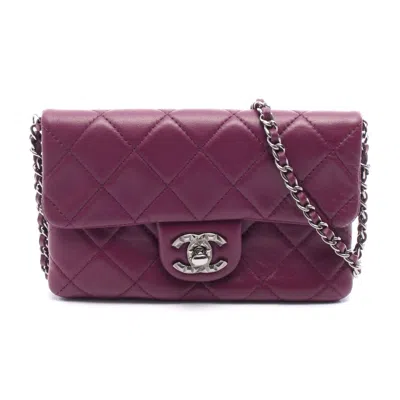 Pre-owned Chanel Leather Matelasse Chain Shoulder Bag In Purple