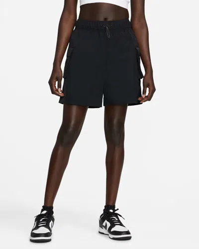 Nike Sportswear Essential Dm6247-010 Shorts Women Black Woven High-waisted Srt28 In Black