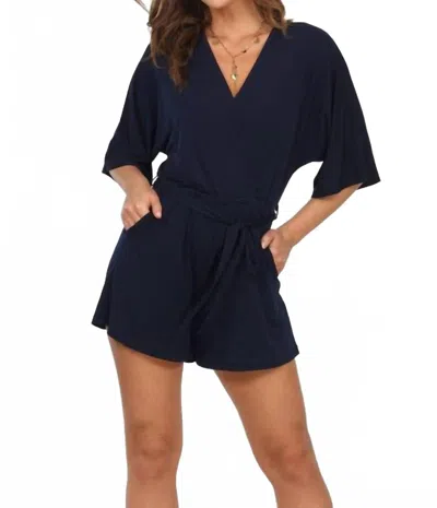 Ariella Kimono Sleeve Romper In Navy In Blue