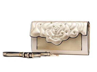 Brangio Women's Italy Vegan Leather Rose Quilted Clutch In Metallic Gold In Multi