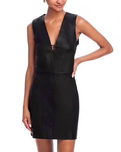 Frame Leather Keyhole Dress In Black In Black