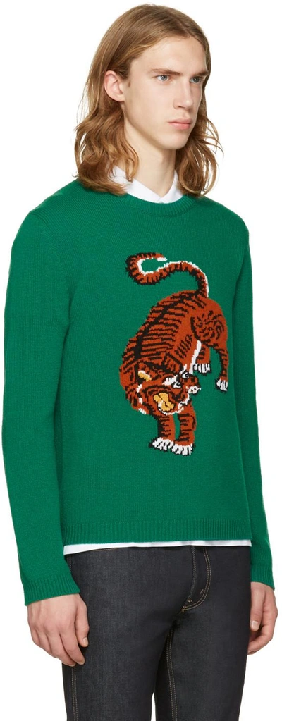 Crewneck Sweater W/tiger Intarsia, Green