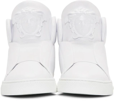 Shop Versace White Leather Medusa High-top Sneakers