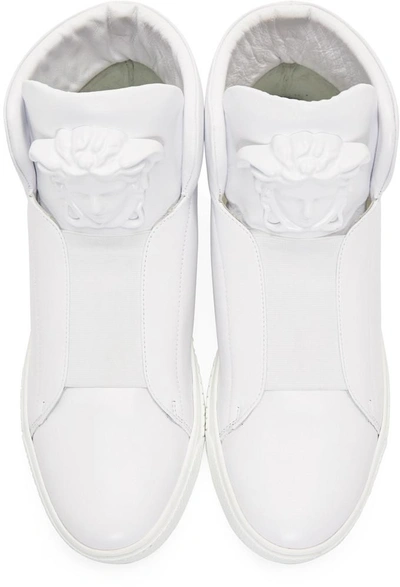 Shop Versace White Leather Medusa High-top Sneakers