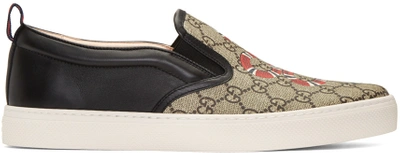 Gucci Kingsnake Print Gg Supreme Slip-on Sneaker In Beige/ Bony